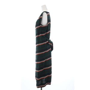 ISSEY MIYAKE 17AW ノースリーブ ラップワンピース ロング ボーダー リネン 2 M グリーン