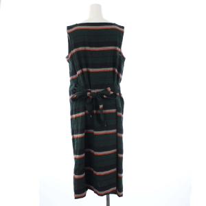 ISSEY MIYAKE 17AW ノースリーブ ラップワンピース ロング ボーダー リネン 2 M グリーン