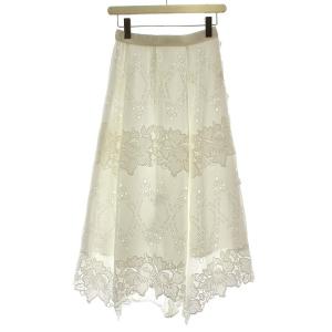 21SS スカート レース 花柄 刺繍 ロング フレア 36 ホワイト