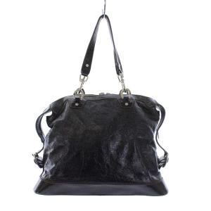 CELINE クラック加工 ハンドバッグ エナメル マカダム 黒 ブラック