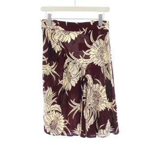 PRADA ひざ丈 フレアスカート 総柄 38 S ボルドー ライトベージュ