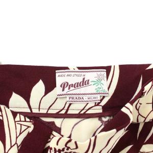 PRADA ひざ丈 フレアスカート 総柄 38 S ボルドー ライトベージュ