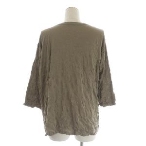 me ISSEY MIYAKE Tシャツ カットソー クルーネック プルオーバー 七分袖 シワ加工 グレー カーキ