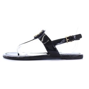 TORY BURCH ストラップ トングサンダル フラット エナメル 6.5M ブラック