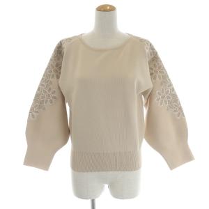 21年製 ニット セーター クルーネック 長袖 ボリュームスリーブ 花柄刺繍 40 ベージュ