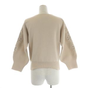 M'S GRACY 21年製 ニット セーター クルーネック 長袖 ボリュームスリーブ 花柄刺繍 40 ベージュ