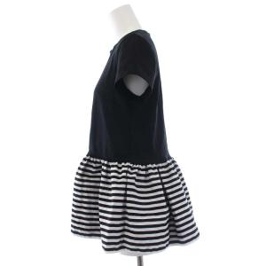 BORDERS at BALCONY 20SS PEPLUM TEE ペプラム Tシャツ 半袖 ボーダー 切替 36 ブラック ホワイト