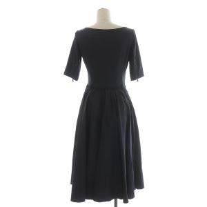 PRADA SPORT タックフレアワンピース ロング丈 五分袖 コットン 40 ネイビー