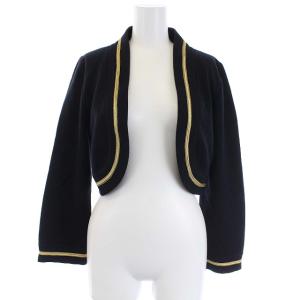 ヴィンテージ 長袖 ニットカーディガン ボレロ クロップド丈 刺繍 トッパー M ブラック