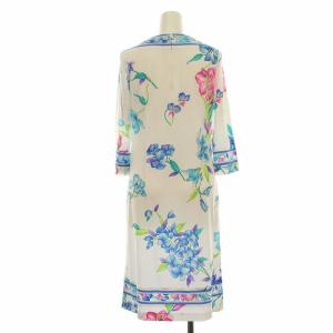 LEONARD FASHION カンカン素材 ワンピース ひざ丈 七分袖 花柄 XS 白