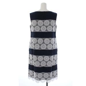 René 20年製 ノースリーブ ワンピース ひざ丈 レース 麻 リネン 34 XS 紺 白 ネイビー ホワイト