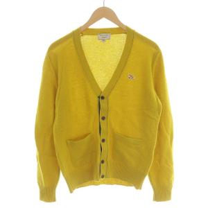 カーディガン ニット 長袖 ワッペン ウール S イエロー