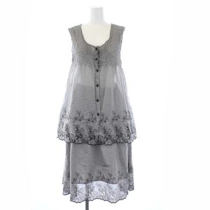 セットアップ チュニック スカート シワ加工 ボーダー 刺繍 グレー