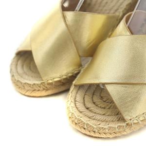 TORY BURCH ストラップサンダル ウェッジソール ハイヒール ラウンドトゥ レザー 5.5 22.5cm 茶色 ブラウン ゴールド ベージュ