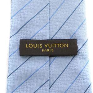 LOUIS VUITTON ダミエ ネクタイ レギュラータイ ストライプ シルク ライトブルー ネイビー OH