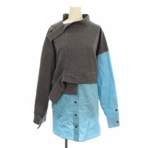 22SS スウェットレイヤードブラウス チュニック ハイネック 切替 長袖 38 グレー 水色
