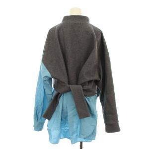 ENFOLD 22SS スウェットレイヤードブラウス チュニック ハイネック 切替 長袖 38 グレー 水色