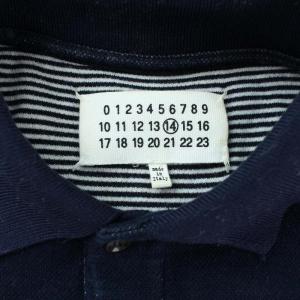 Martin Margiela 14 メゾンマルジェラ ポロシャツ 半袖 裏地ボーダー コットン 46 M 紺 ネイビー