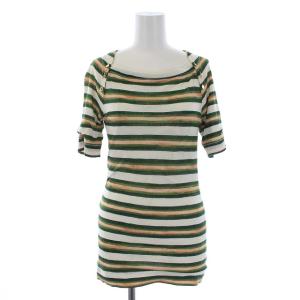 半袖 カットソー スクエアネック ボーダー S 緑 ピンク 白
