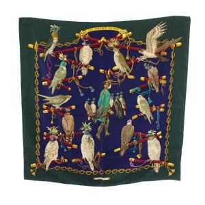 HERMES カレ90 LES OISEAUX DU ROY 王の鳥たち スカーフ シルク 緑