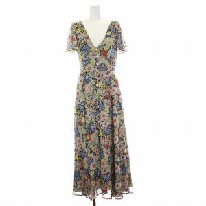 ワンピース ロング マキシ Vネック 花柄 半袖 0 マルチカラー