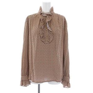 17年製 長袖 ブラウス シャツ プルオーバー フリル 総柄 36 S ベージュ
