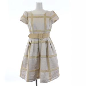 半袖 ワンピース ひざ丈 刺繍 総柄 36 S ベージュ