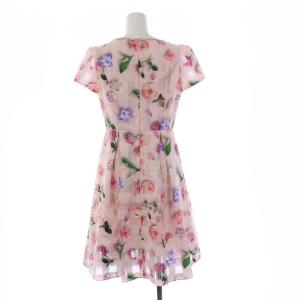 M'S GRACY 半袖 花柄 ワンピース ひざ丈 リボン 総柄 36 ピンクベージュ