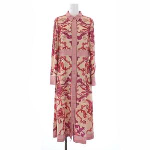 18AW パターンプリント シャツワンピース 長袖 ロング スカーフ柄 36 ピンク ベージュ