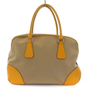 PRADA ボストンバッグ ハンドバッグ キャンバス レザー 切替 ベージュ イエロー