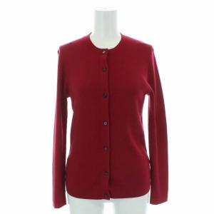 2018 カーディガン ニット クルーネック 長袖 リブ編み ウール 38 レッド