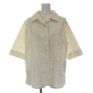 21SS コットンポプリン 開襟シャツ ブラウス 半袖 2 M 白 オフホワイト