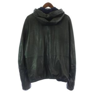 DIESEL シープスキンフーデッドジャケット 革ジャン ライダース ジャケット レザー ジップアップ フード L 黒 ブラック