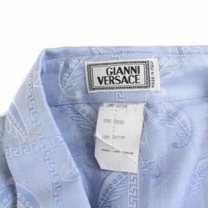 GIANNI VERSACE シャツ 総柄 メデューサ コットン 比翼ボタン 長袖 48 M ブルー
