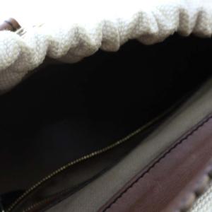 FENDI ボルサ マジック ピッコラ ハンドバッグ キャンバス レザー ロゴプレート 白 ホワイト 茶 ブラウン