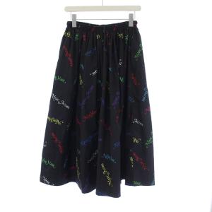 MARC JACOBS THE PULL-ON SKIRT ロング ギャザースカート フレア ロゴ 総柄 0 XS ブラック マルチカラー