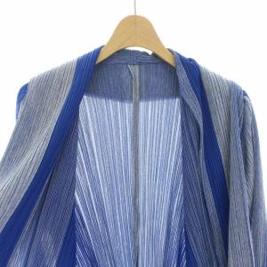 PLEATS PLEASE ISSEY MIYAKE イッセイミヤケ プリーツジャケット トッパー アウター ストライプ 3 ブルー