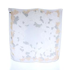 シアー スカーフ 花柄 ココマーク チェーン シルク100％ グレー マルチカラー