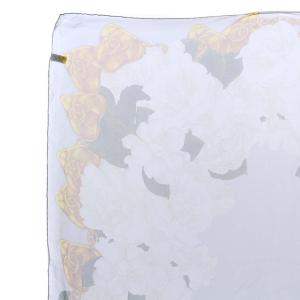 CHANEL シアー スカーフ 花柄 ココマーク チェーン シルク100％ グレー マルチカラー