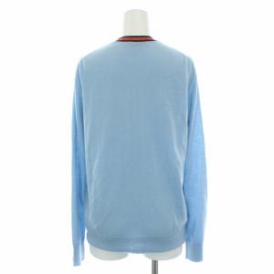 TORY BURCH カーディガン ニット 長袖 ハイゲージ ロゴボタン ウール M ライトブルー レッド