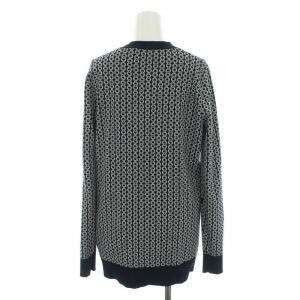 TORY BURCH カーディガン ニット 長袖 総柄 ロゴボタン XS ネイビー ホワイト