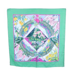 カレ90 ジヴェルニー GIVERNY スカーフ シルク 緑 