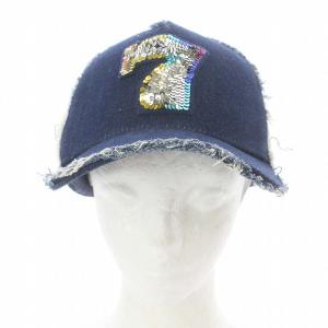 YOSHINORI KOTAKE DESIGN ナンバリング7 キャップ 野球帽 帽子 デニム スパンコール ダメージ加工 ネイビー マルチカラー