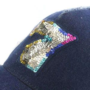 YOSHINORI KOTAKE DESIGN ナンバリング7 キャップ 野球帽 帽子 デニム スパンコール ダメージ加工 ネイビー マルチカラー