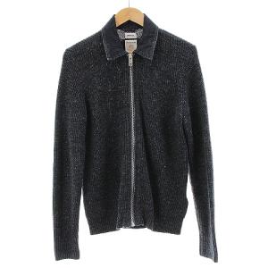 ジャケット ニット 長袖 切替 エルボーパッチ デニム ジップアップ M グレー