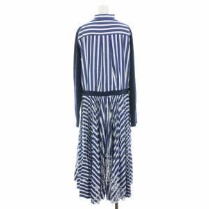 sacai 21AW ドッキングワンピース プリーツ 切替 ストライプ 2 ネイビー