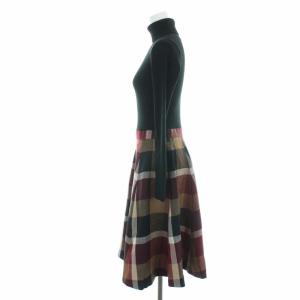 BLUE LABEL CRESTBRIDGE 18AW ワンピース タートルネック 長袖 リブ編み チェック柄 ウール 36 ブラック ブラウン