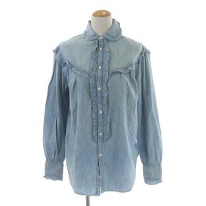 ブラウス シャツ デニム 長袖 フリル コットン XS インディゴ