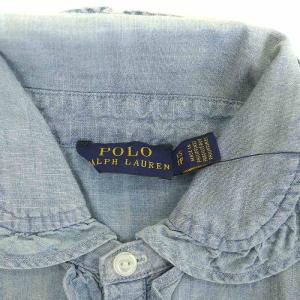POLO RALPH LAUREN ブラウス シャツ デニム 長袖 フリル コットン XS インディゴ