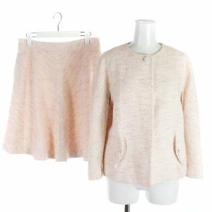 セットアップ 上下 ノーカラージャケット フレアスカート ひざ丈 ツイード 40 L ピンク